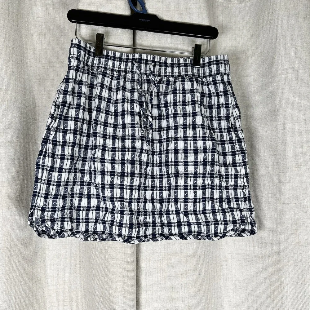 Madewell Curved Hem Navy Blue‎ White Plaid 100% Cotton Mini Skirt Medium Preppy